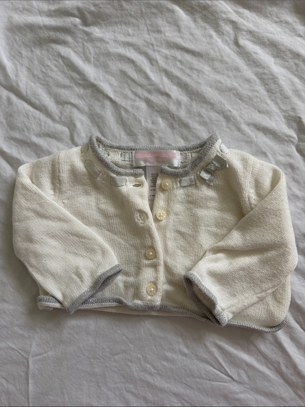 Janie and Jack Cream Knit Cardigan with Gray Trim